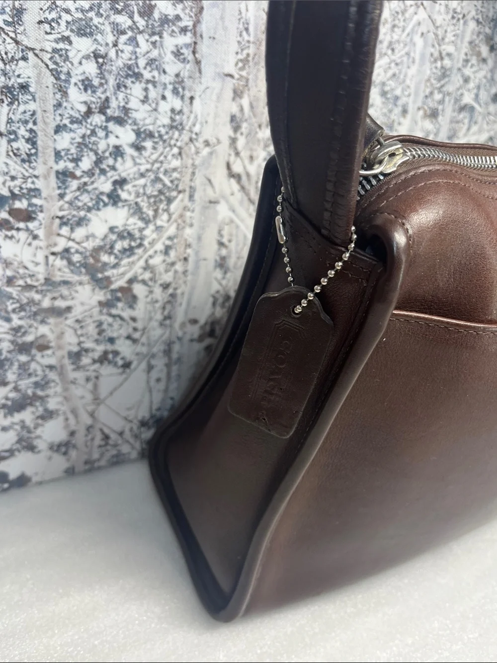 COACH Aero Pocket 9052 Brown Zip Top Leather Shoulder Bag 1990s USA Vintage
